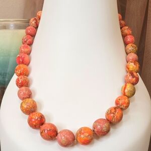 Lucas Lameth Orange Jasper Chunky Necklace 925 LUC Signed & Stamped Clasp